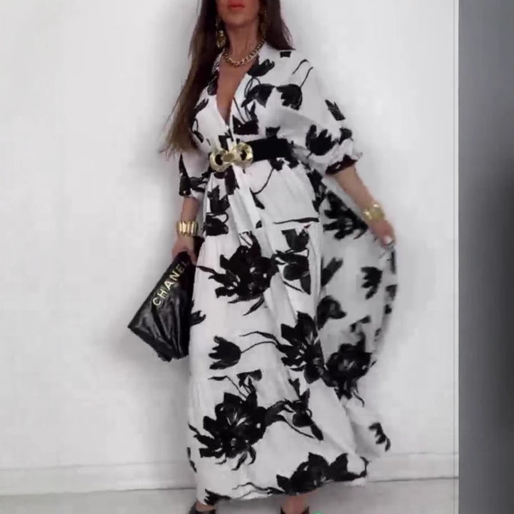 Dame Maxikjole med blomsterprint og elegant bælte Stiila