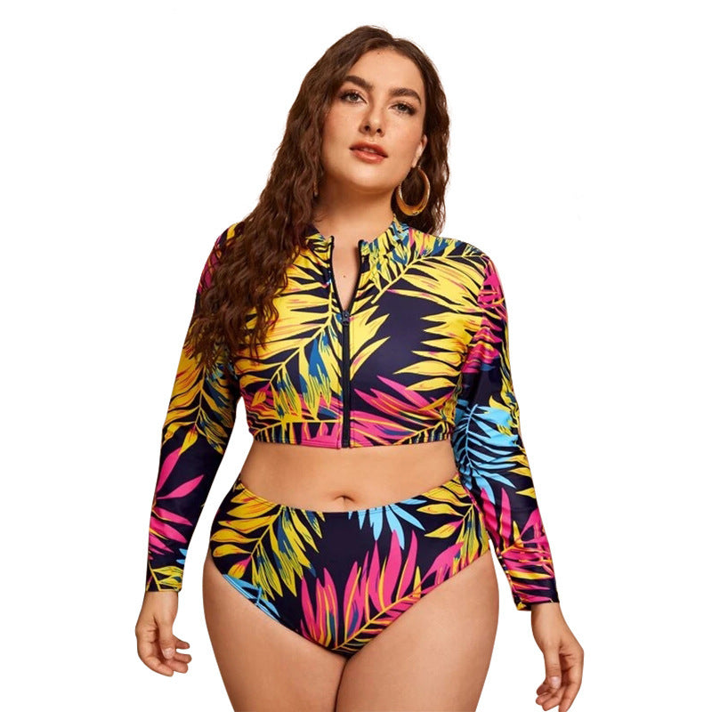 Dame Surf-Bikini-Sæt med langærmet top og farverigt palmeprint Skovae