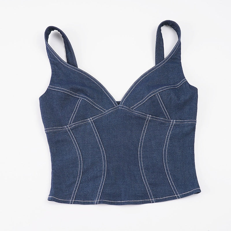 Dame Denim Crop-Top med moderne snit og justerbare stropper Skovae