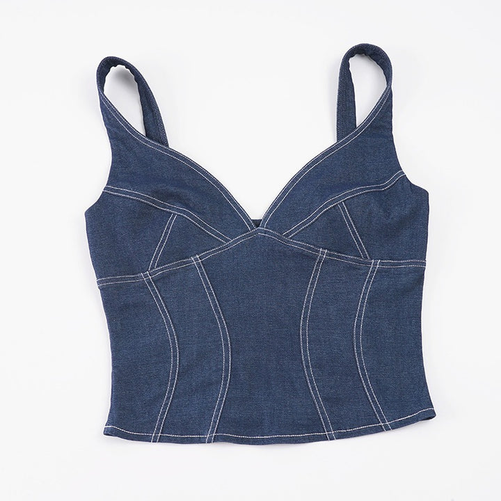 Dame Denim Crop-Top med moderne snit og justerbare stropper Skovae