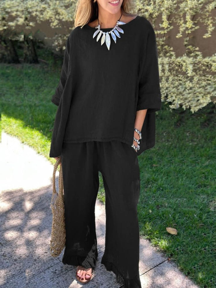 Damer casual linned outfit med løs pasform og elegante detaljer Stilla