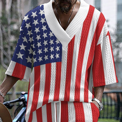 Herre moderigtigt kortærmet Henley-shirt med patriotisk design Stilla