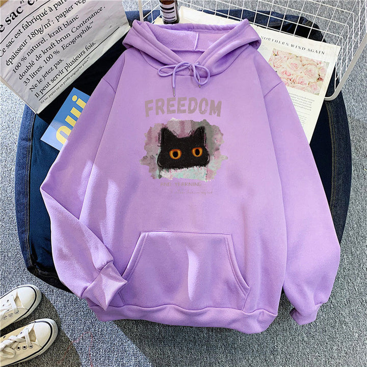 Kvinders hættebluse med kreativ kat design Skovae