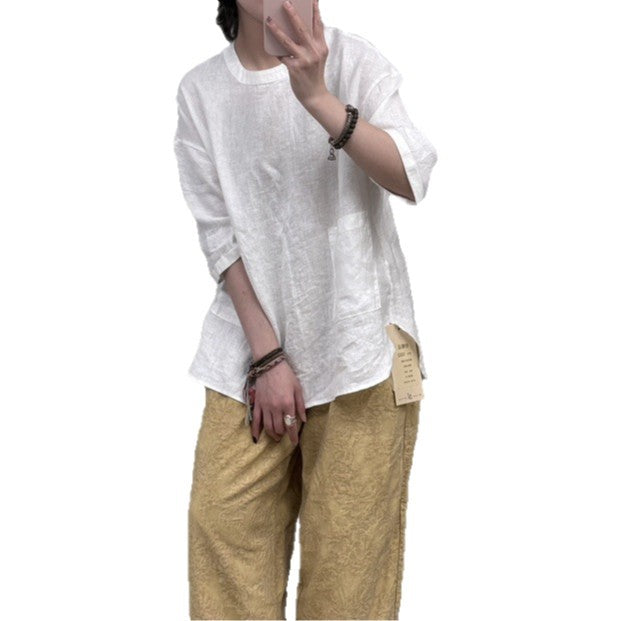 Dame Relaxed Fit Linned Tunika-Oberteil med Lomme Stilla