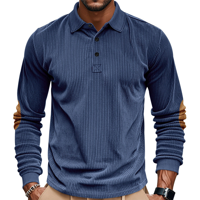 Herrer nan tung ribbet bomulds-polo-pullover med Kent-krave, tre-knaps lukning og ruskinds albue-patches Skovae