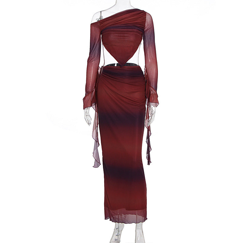 Dame Asymmetrisk Maxikjole med raffinerede Cut-Outs og innovativt design Skovae