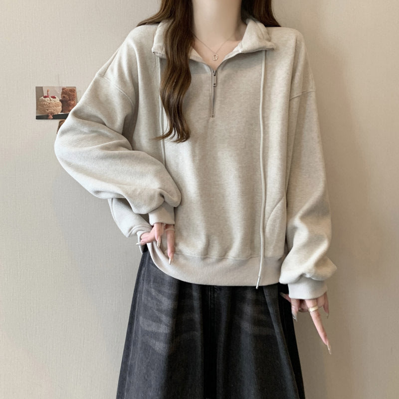 Femme Zip-Up Fleece Pullover Sweatshirt Stilla