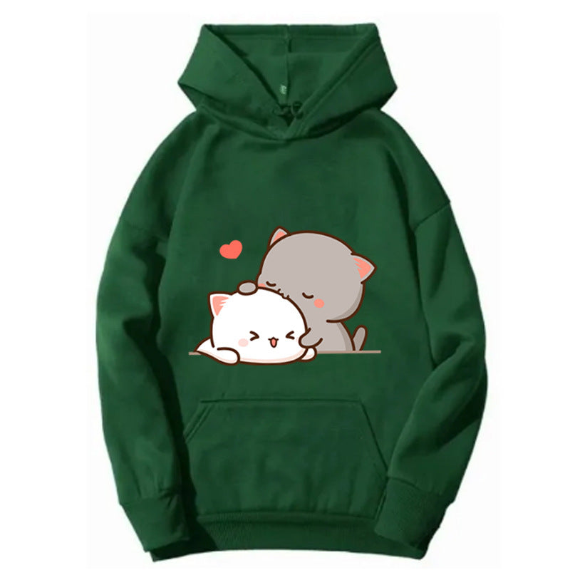 Kvinders hætte sweatshirt med sødt katte design Skovae