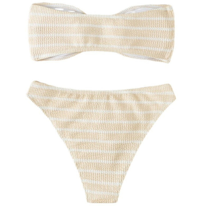 Dame Bandeau-bikini med dekorativ spænde og stribemønster Stilla