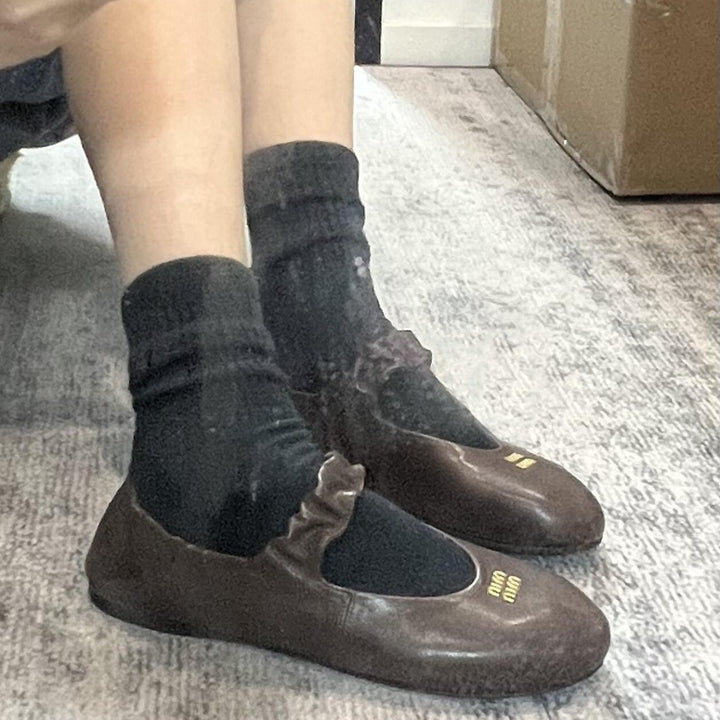 Dame Læder Mary Jane Ballerinas med flæsedetalje på remmene Stilla