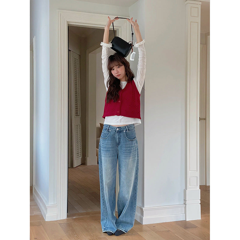 Dame brede High-Waist jeans lavet af denim med elastisk talje og moderne vaskninger Stilla