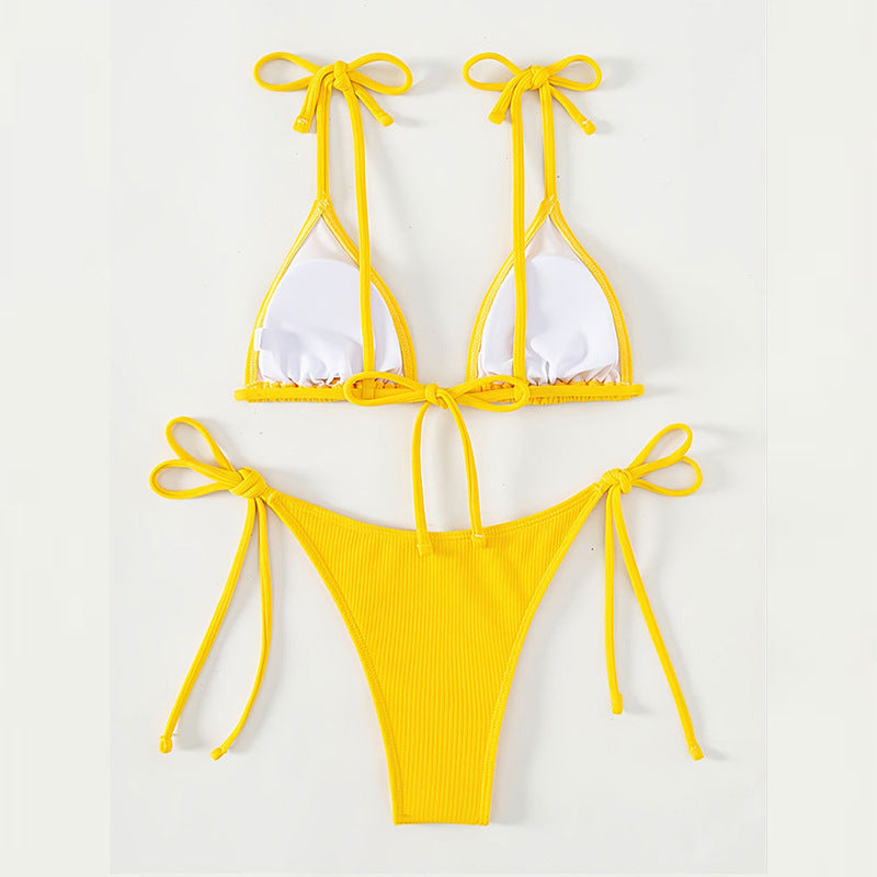 Dame trekant-bikini med justerbare stropper og høj udskæring Skovae