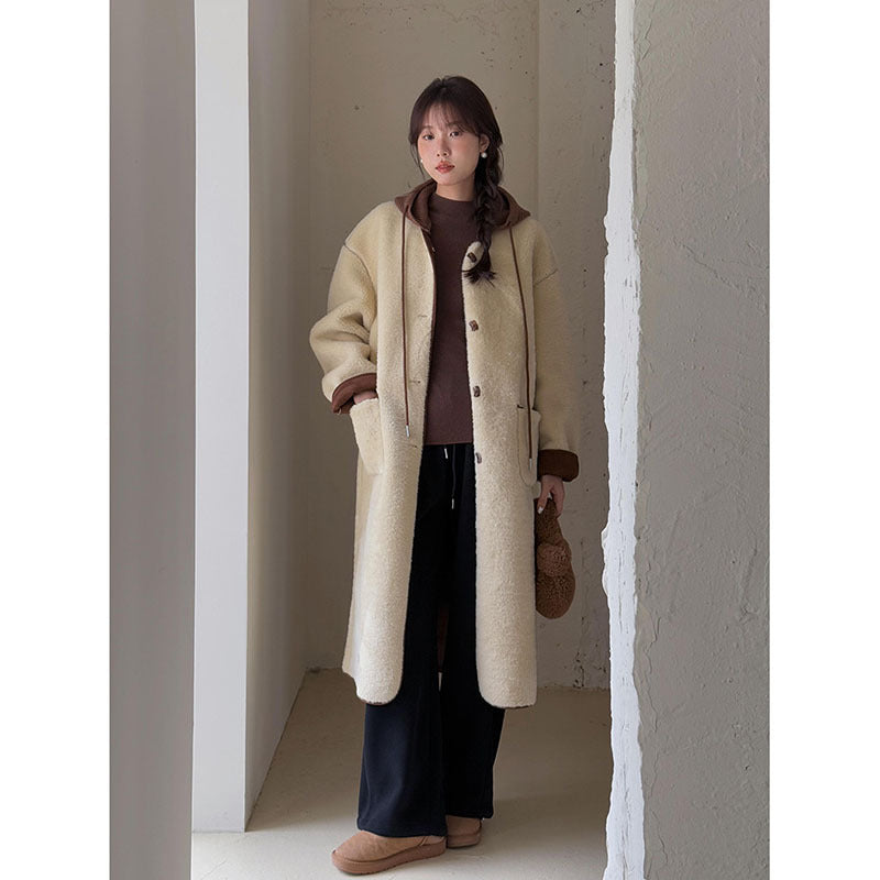 Dame Oversized Uld-Jakke med luksuriøst Teddy-Materiale Stilla