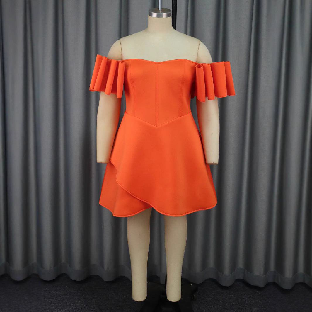 Dame Off-Shoulder Kjole med Flæseærmer og Asymmetrisk Kant Skovae
