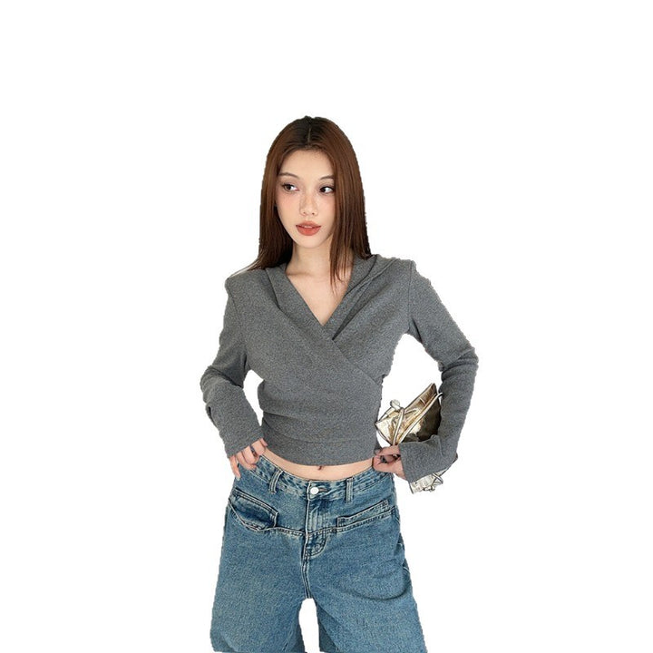 Kvinders stilfulde langærmet crop hoodie Stilla