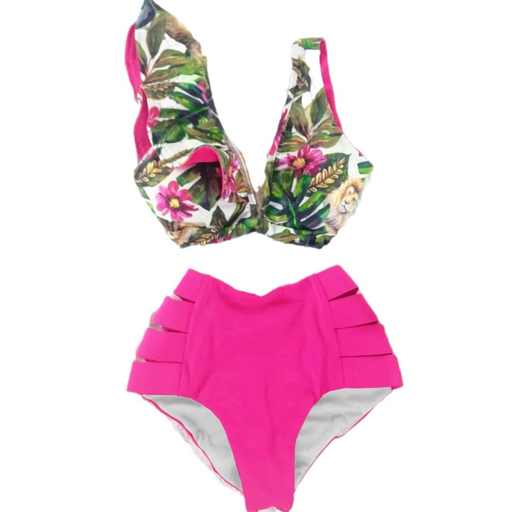 Dame bikini-sæt med blomsteroverdel og højt skåret trusse Stilla