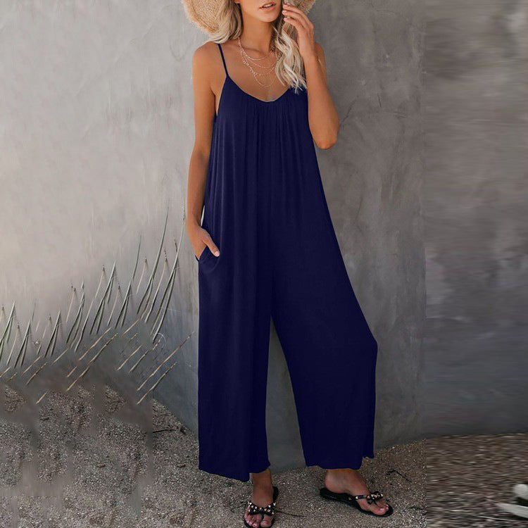 Dame Elegant Jumpsuit med svajende snit og fine spaghetti-stropper Stilla