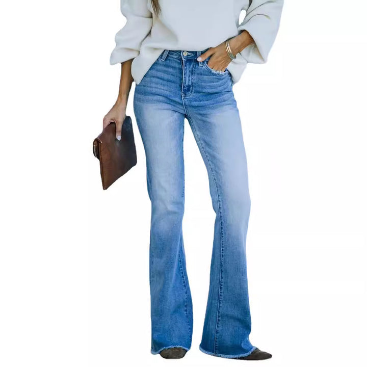 Dame Flared Jeans med høj talje og frynset kant Stilla