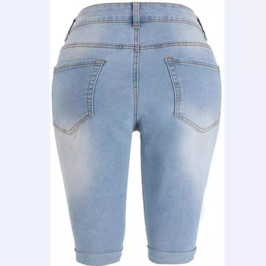 Dame Ripped Jeans-Shorts med Distressed-effekter Stilla