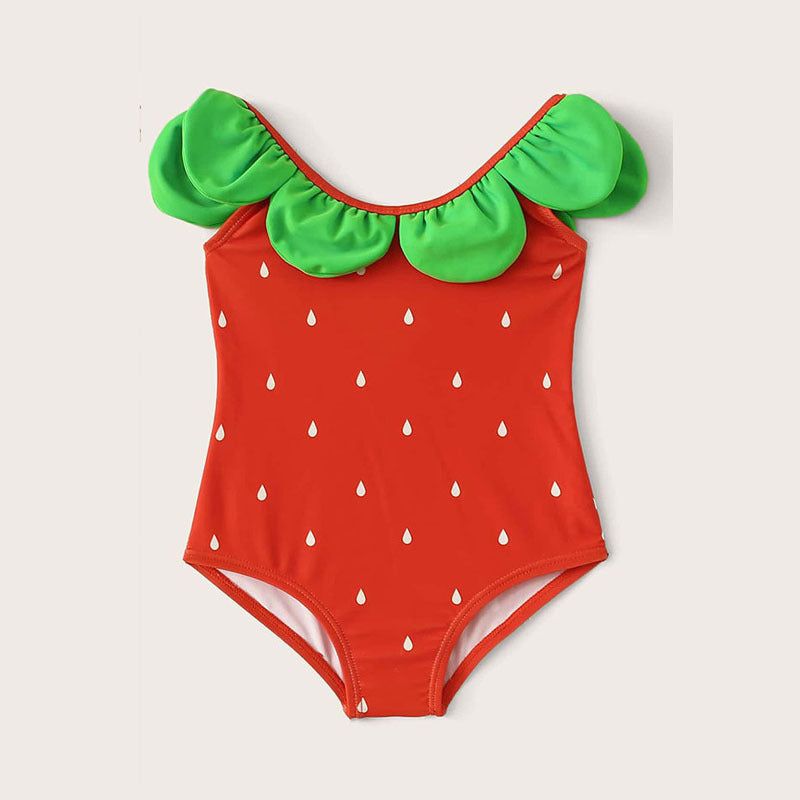 Dame ensartet badedragt med voluminøse ruffles detaljer og glad vandmelonmotiv Stilla