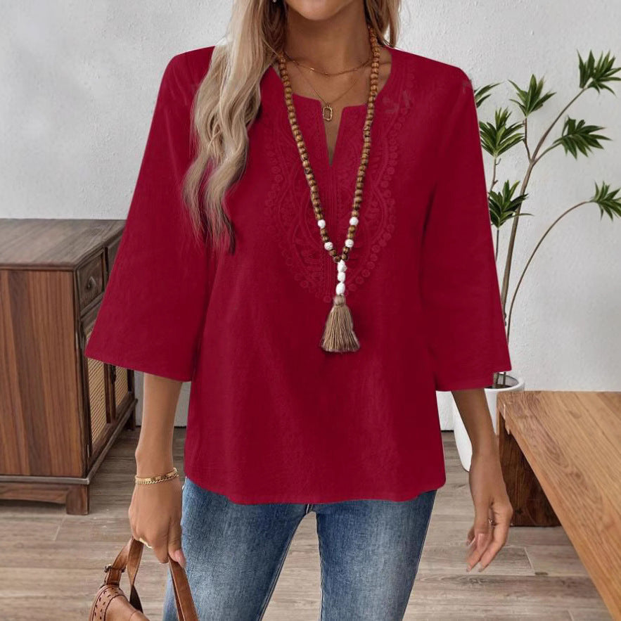 Dame afslappet bluse med detaljeret broderi Stilla
