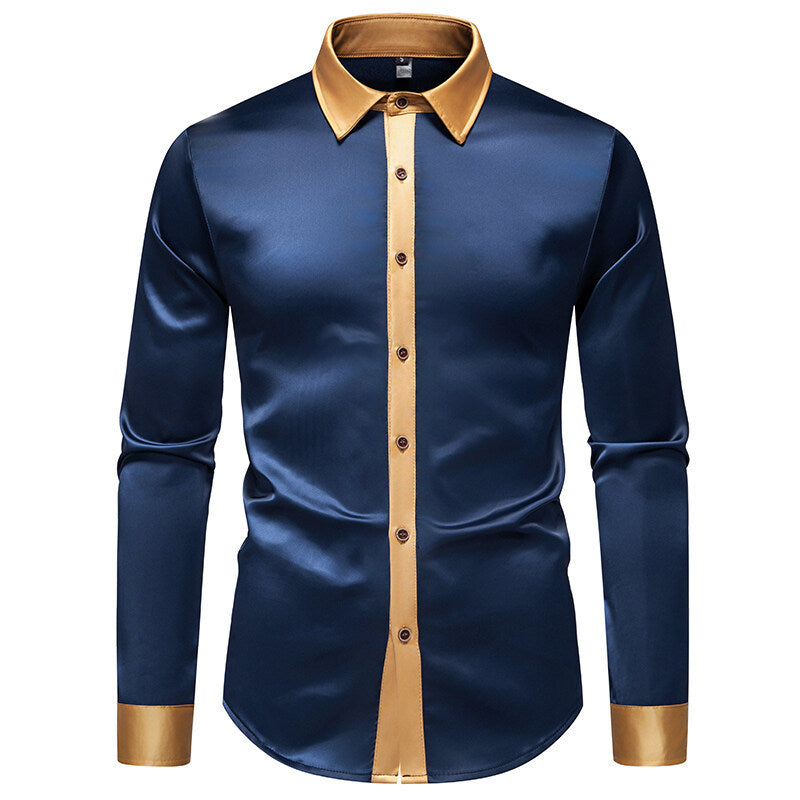 Herrer Elegante Satin-Krave Skjorte Stilla