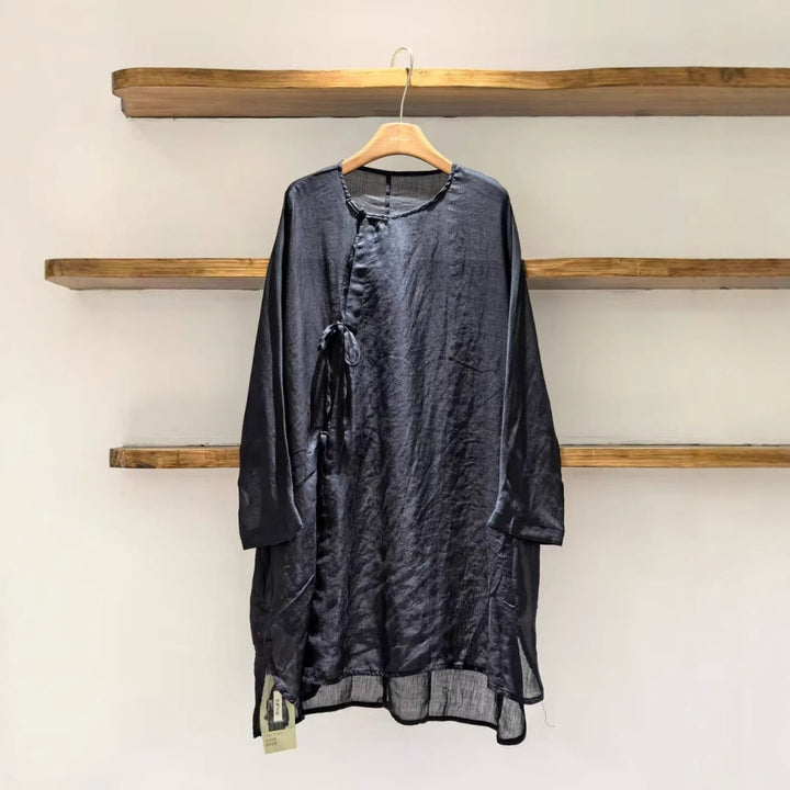 Dame Relaxed Fit Let Tunika Bluse med Bindebælte Stilla