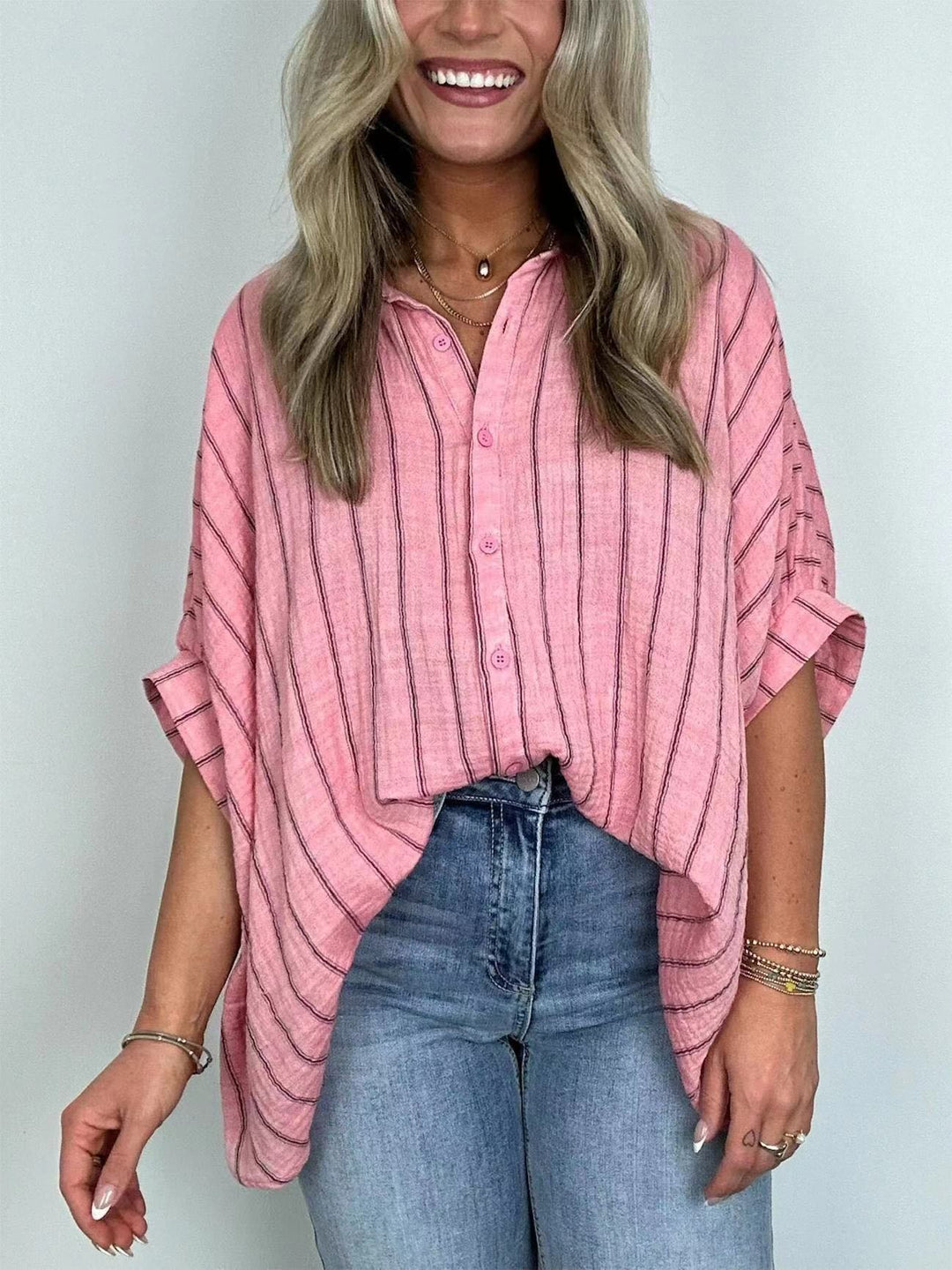 Dame afslappet oversized skjorte bluse Stilla