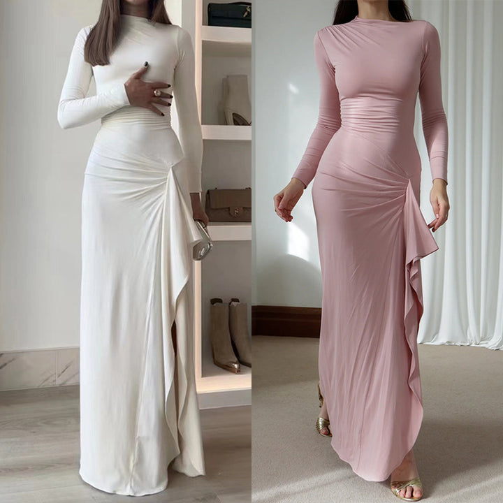 Damer Elegant Maxikjole med asymmetrisk design og rynker Stilla