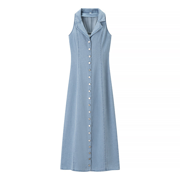 Femme Button-Up Denim Maxi Kjole Stilla