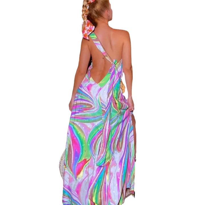 Dame Maxi-kjole med raffineret v-wrap og asymmetrisk kant Stilla