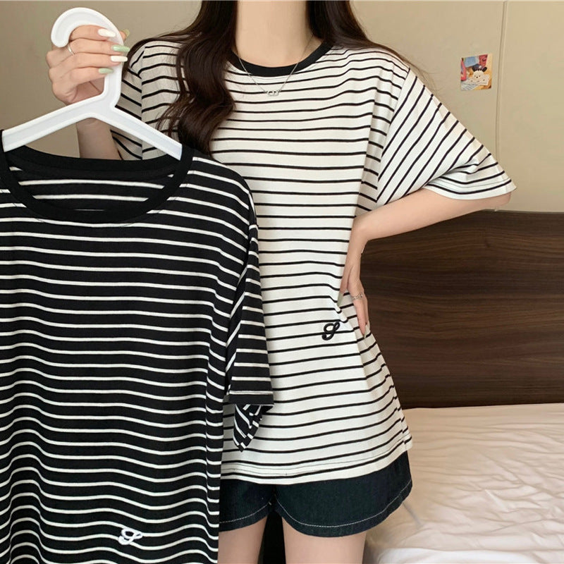Femme Stribet Løs Komfort T-shirt Stilla