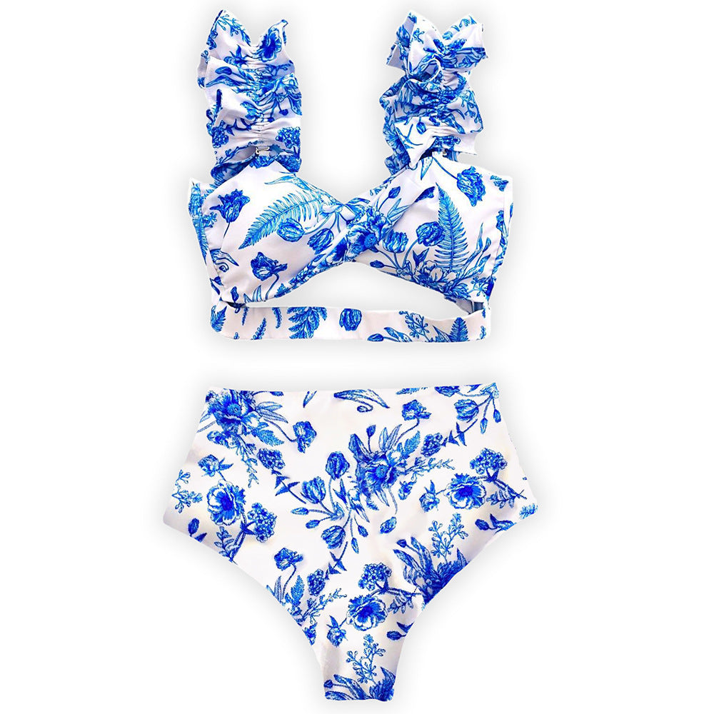 Dame Bikini-sæt med legende flæse-design og høj talje Stilla