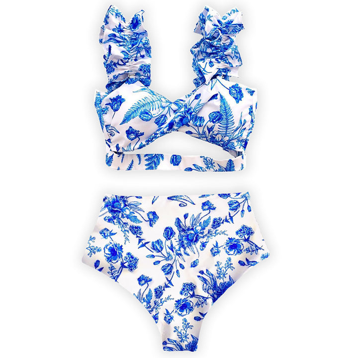 Dame Bikini-sæt med legende flæse-design og høj talje Stilla