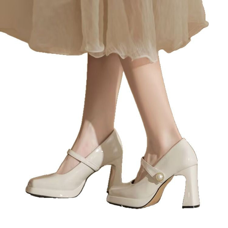 Damer Chunky Heel Mary Jane Pumps med perlemorsfarvet rem Stilla