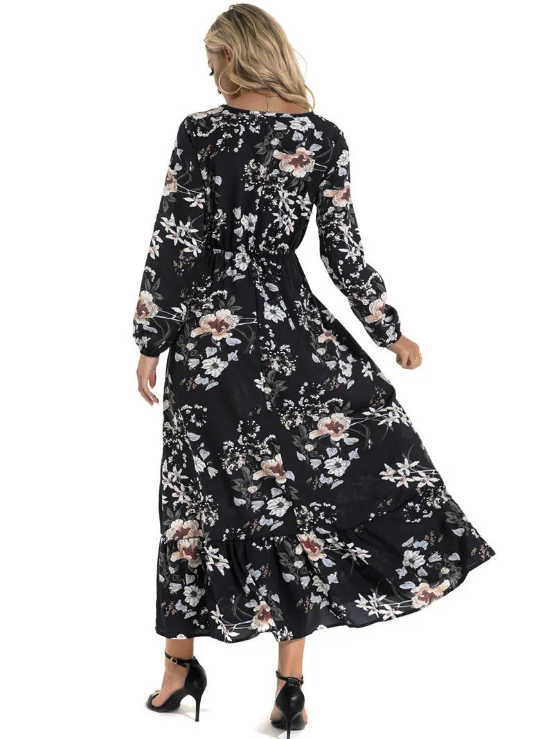 Dame Maxikjole med blomstermønster og rynket design Stilla