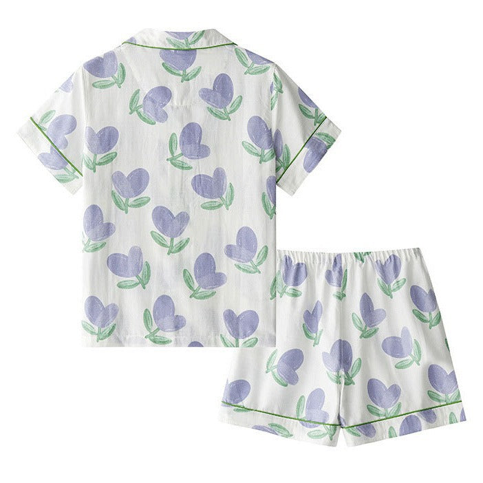 Dame bomulds-pyjamasæt med florale motiver Stilla