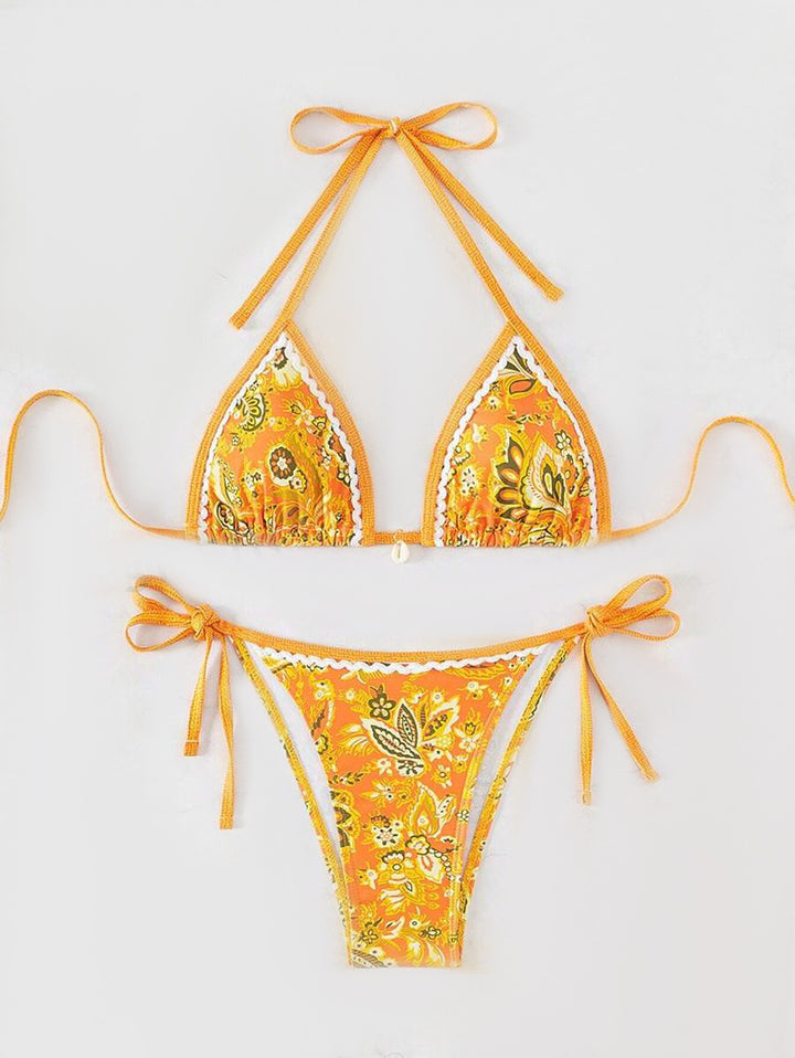 Dame Triangel-Bikini-Sæt med justerbare bindebånd og blomstermotiv Skovae