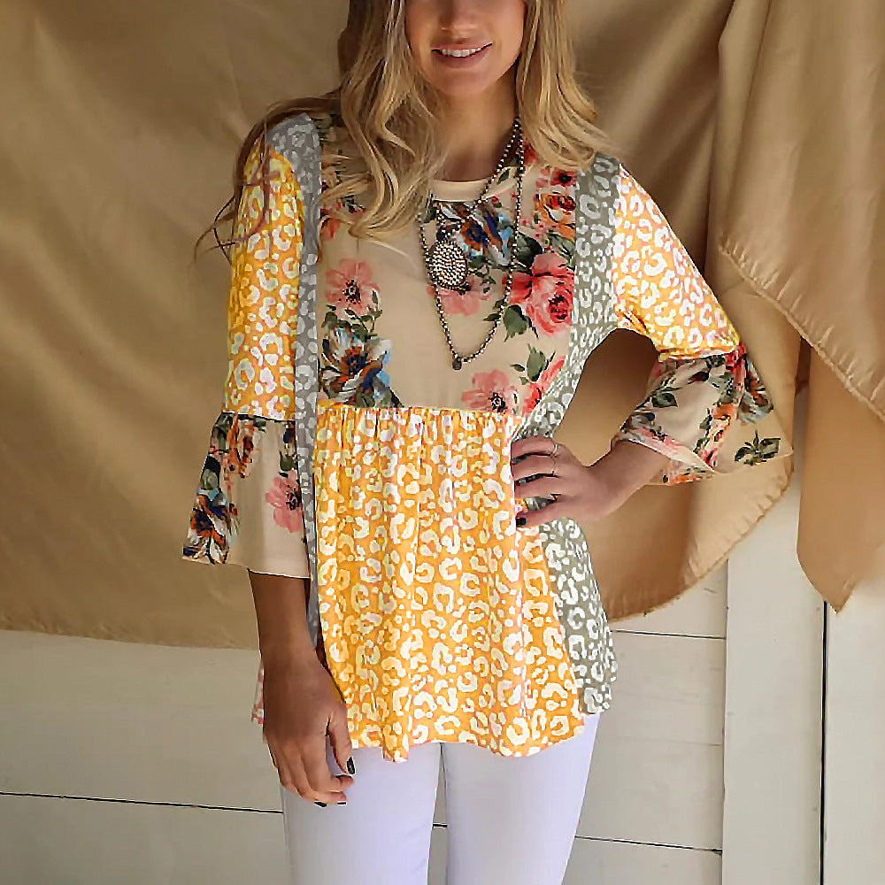 Dame modebluse i patchwork-stil Stilla