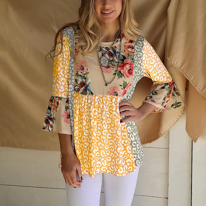 Dame modebluse i patchwork-stil Stilla