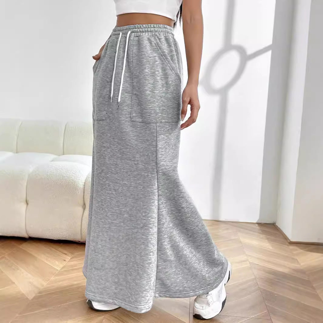 Women's Sweat Maxi Skirt with Elastic Waistband and Practical Pockets Stilla