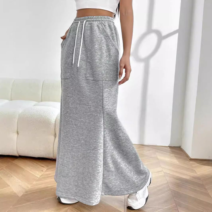 Women's Sweat Maxi Skirt with Elastic Waistband and Practical Pockets Stilla