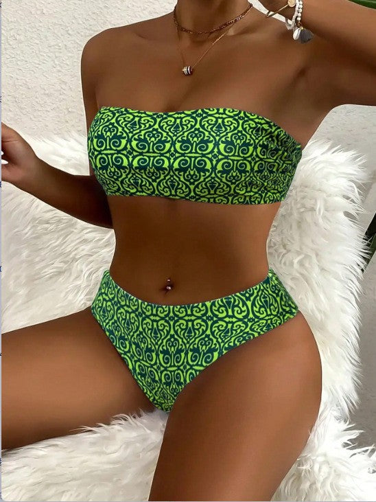 Dame Bandeau-Bikini med elegant mønster Skovae