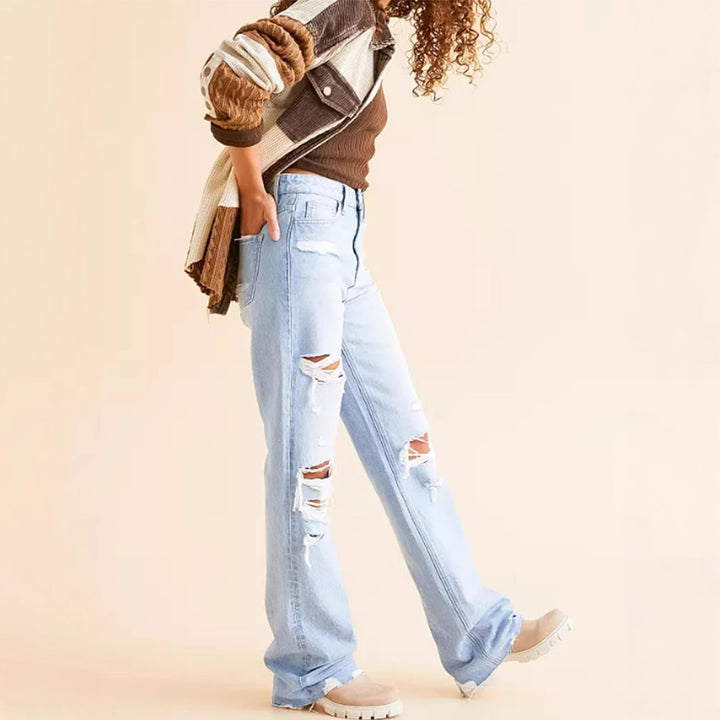 Dame Bred Ødelagte Jeans i afslappet Vintage-stil med høj talje Stilla