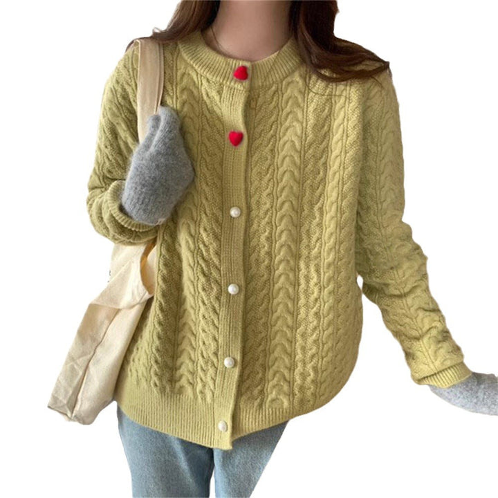 Femme Kabelstrik-Cardigan med hjerteknapdetalje Stilla