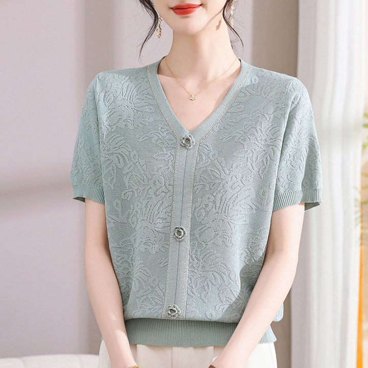 Femme Struktureret Floral Strikcardigan Stilla