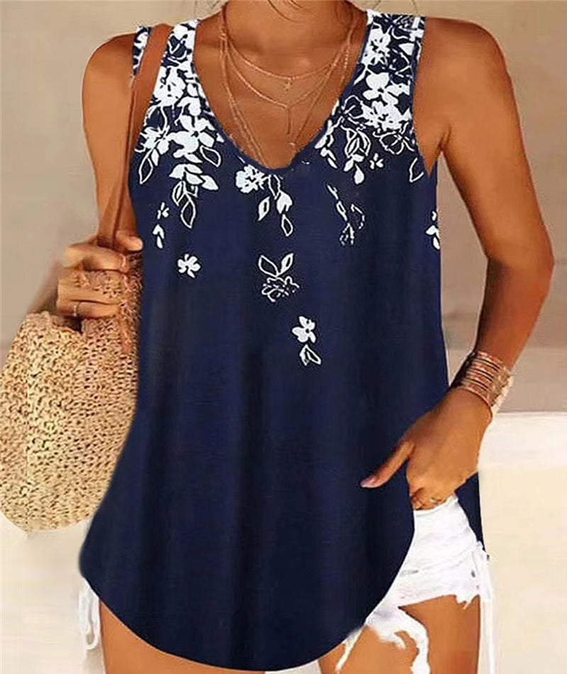 Dame Floral Print V-udskæring Tunika Top Stilla