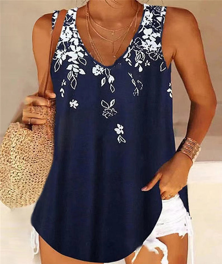 Dame Floral Print V-udskæring Tunika Top Stilla