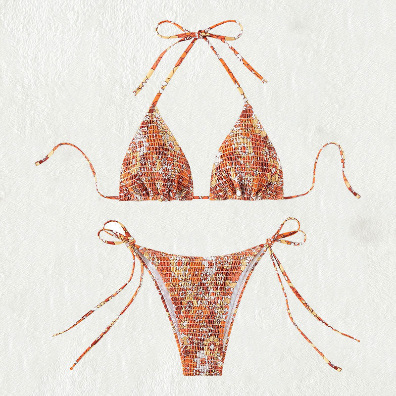 Dame triangle-bikini med florale ruffles detaljer og justerbare stropper Skovae