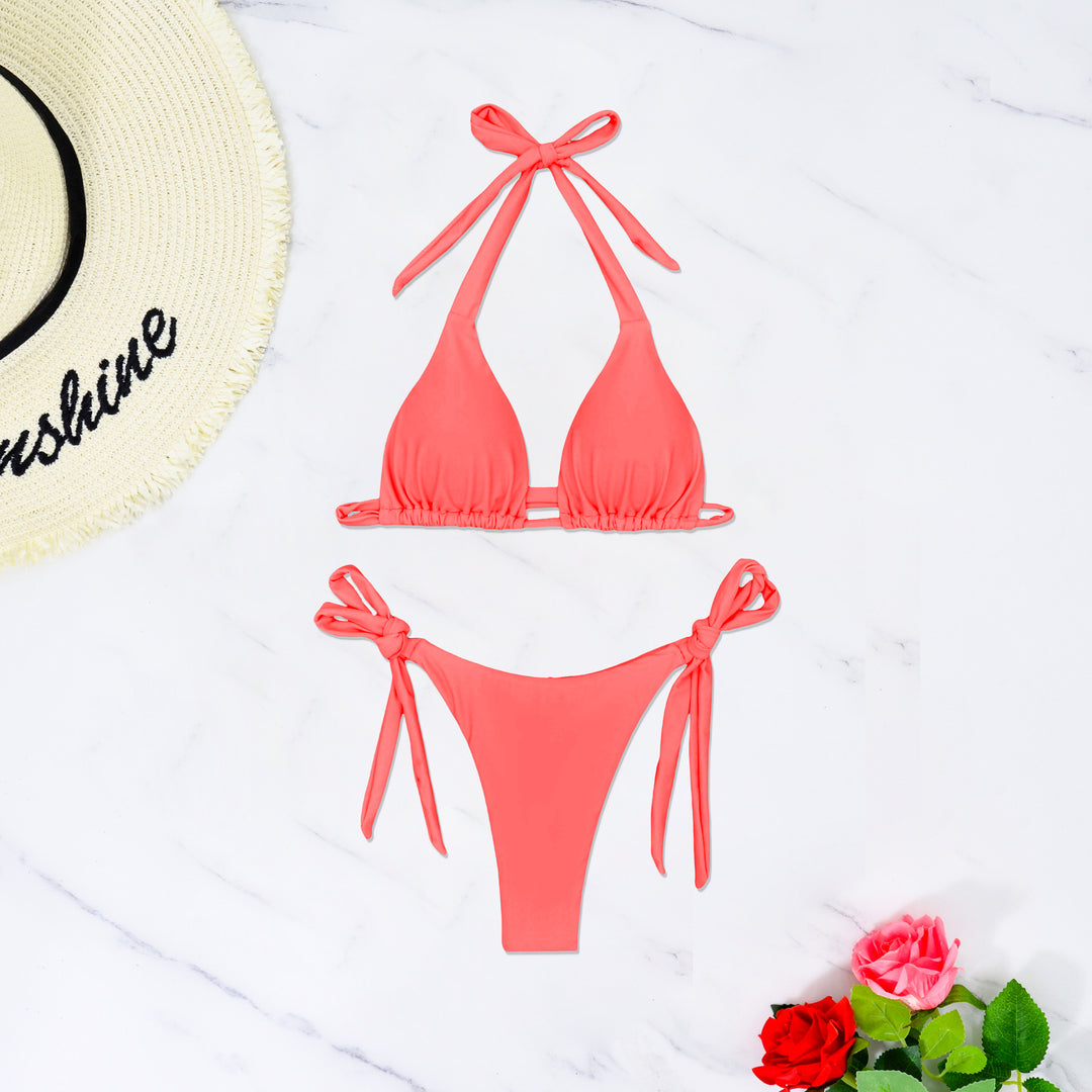 Dame triangel-bikini med raffinerede binde bånd og høj-elastisk stof Skovae